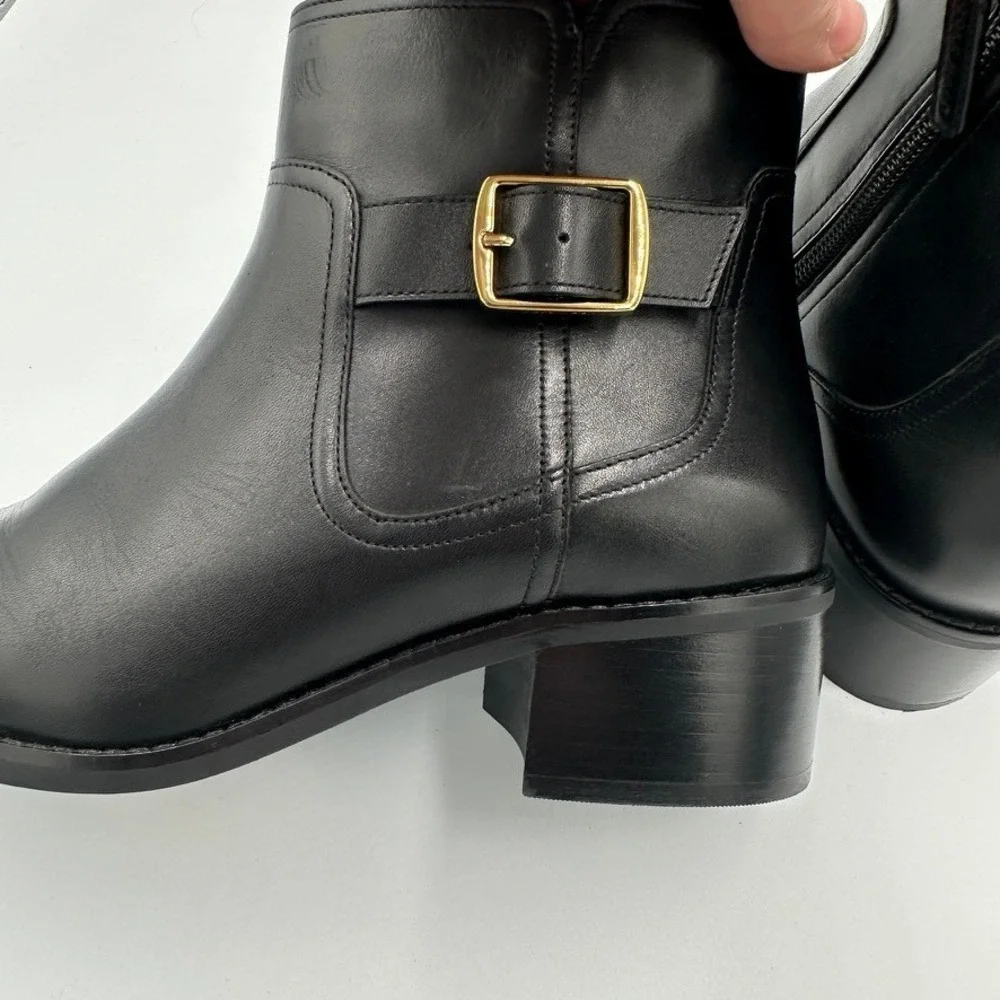Cole Haan Women's Size 9 Black Leather Buckle Zip Ankle Boots Heels Classic City